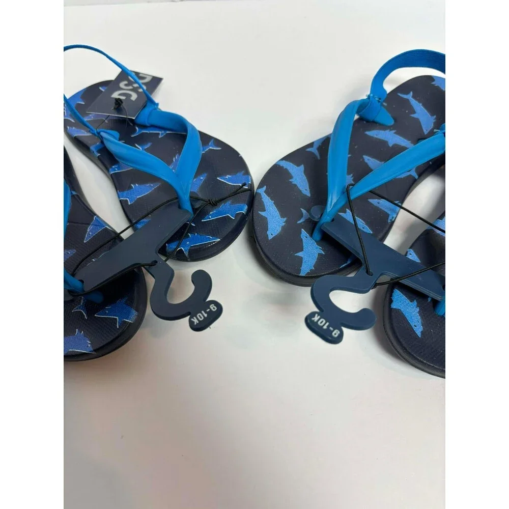 Kids Shark Flip Flops Size 9K/10K Blue Gray Summer Sandals Beach Shoes‎ LOT OF 2